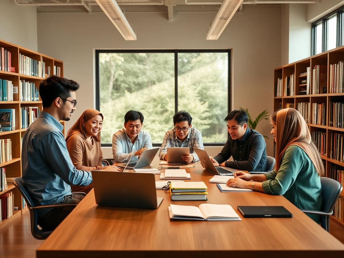 Tim editorial Gui Publishing berdiskusi di kantor penerbit